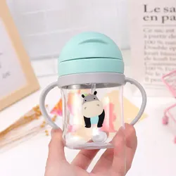 Kids Water Bottle 250ml Leak Proof Sippy Cup with Gravity Ball Straw Wide Mouth for Toddler Baby Cup Auto-Sealing Straw Cup