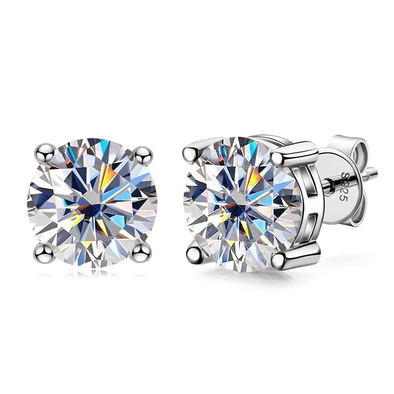 2Carat Moissanite Earrings S925 Pure Silver For Women Color D Clarity VVS1 By A Diamond Tester Free GRA Certificate Verification