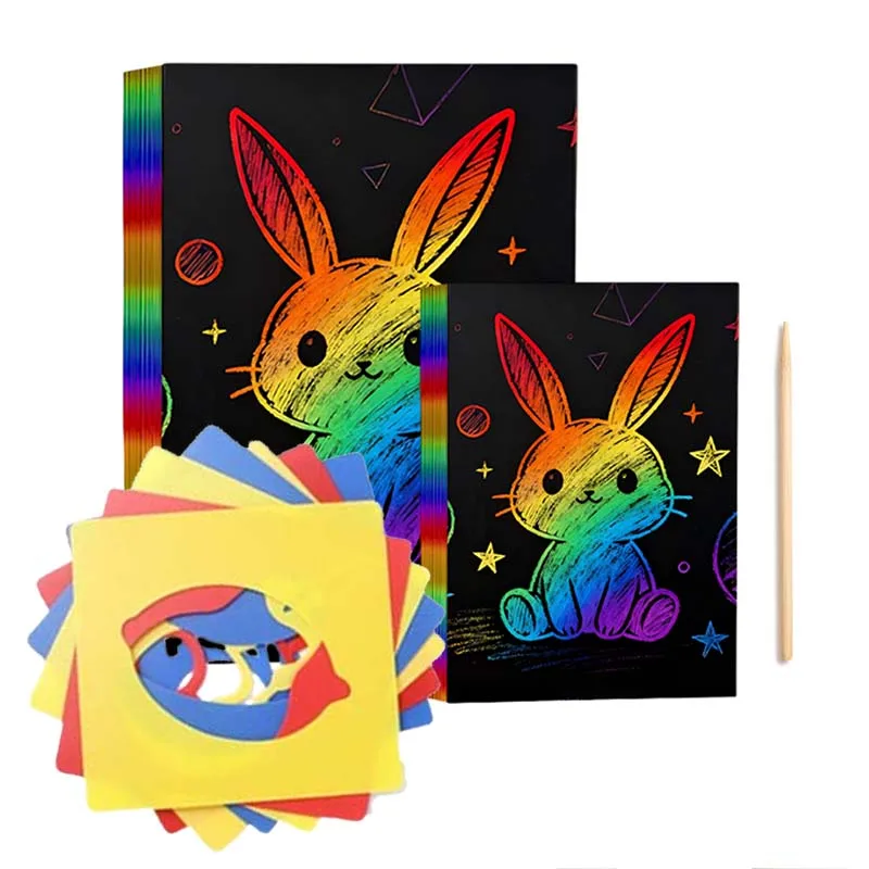 10 pezzi di carta da grattare con modello cavo, colore magico, arcobaleno, pittura antigraffio per aula d'arte, strumenti di pittura fai da te TMZ