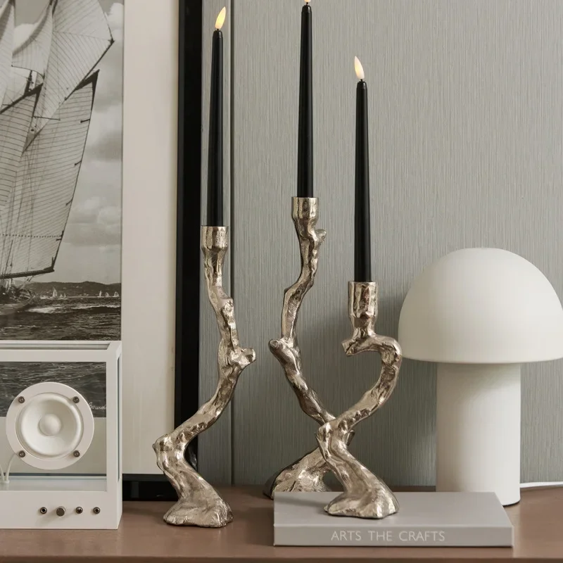 Aluminum silver dendritic candlestick ornament Home model room Living room porch Art desktop decoration