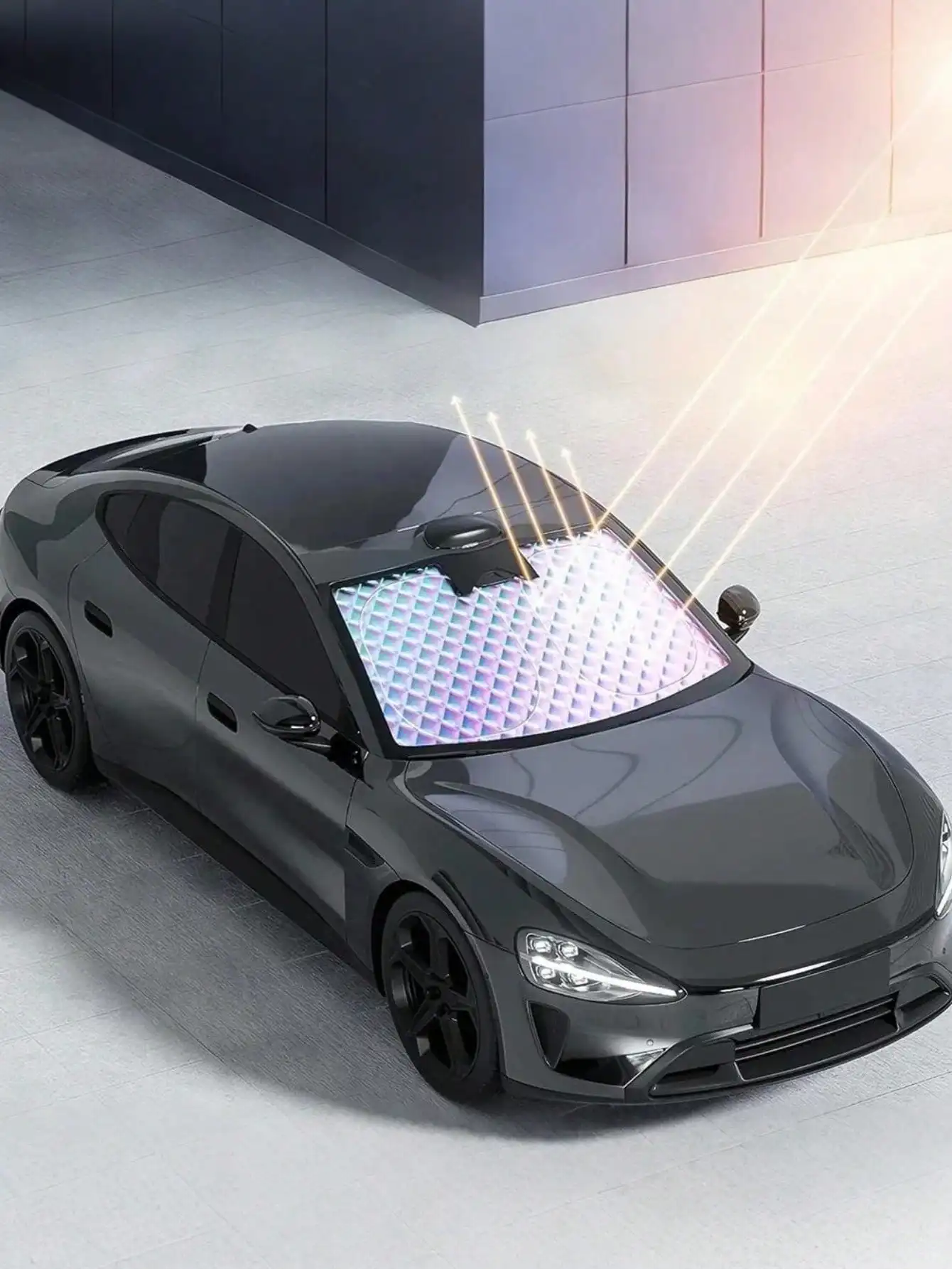 2026 Upgraded Holographic Double Layer Car Sun Visor, Laser Silver & Diamond Mesh Heat Insulation, Universal for Cars & SUVs