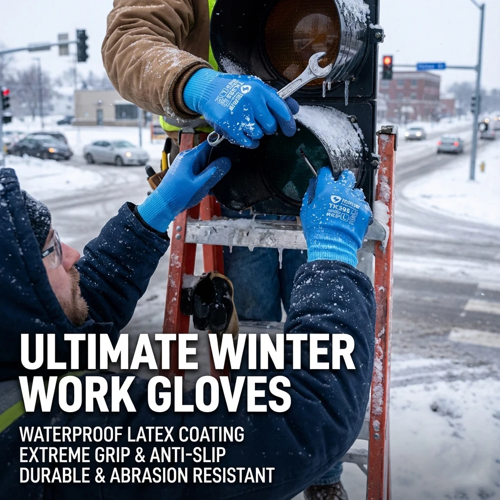 100% Waterproof Gloves for Men and Women, Winter Work Gloves for Cold Weather Repairing, Thermal Warm Latex Gloves with Grip