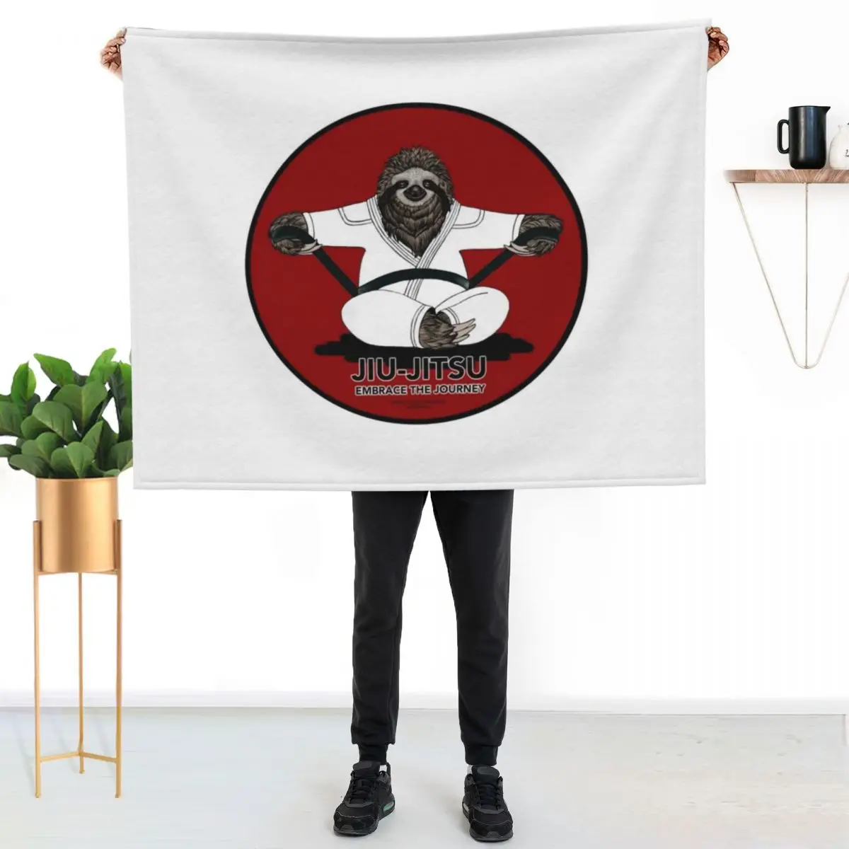 Black Belt Jiu-Jitsu Sloth Embrace The Journey Throw Blanket couch cozy soft plush fuzzy picnic outdoor blanket