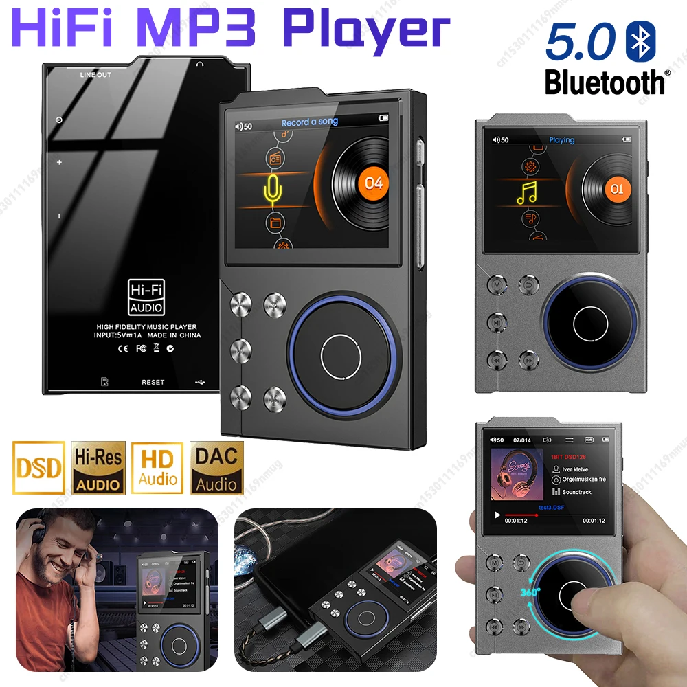

Hi-Fi MP3-плеер, портативный аудиоплеер, Bluetooth-совместимый 5.3, Hi-Fi аудиоплеер без потерь качества, портативный цифровой аудиоплеер для музыки