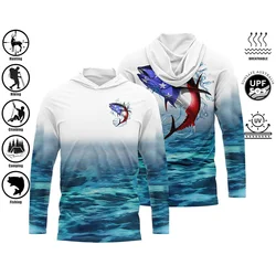 Camiseta de pesca con capucha para hombre, camisa de manga larga con protección UPF 50 + Uv, secado rápido, para exteriores, impresión 3D, 4XL, 2024