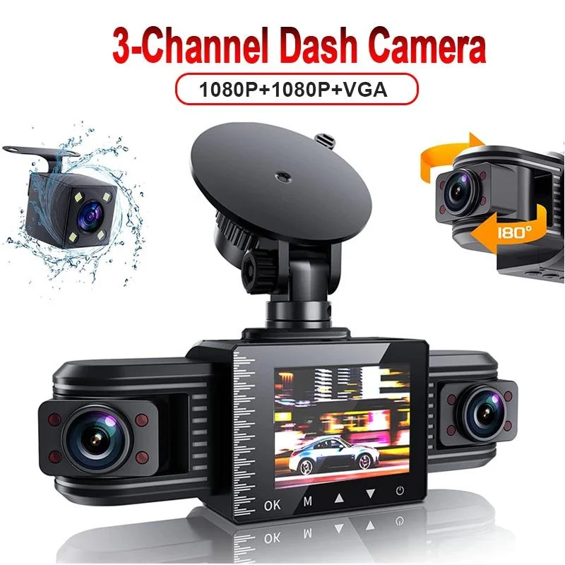 3 Channel FHD 1080P Car DVR Dash Cam Front Inside Rear Vehicle Camera DVRs Recorder Video Mini Dashcam Camcorder