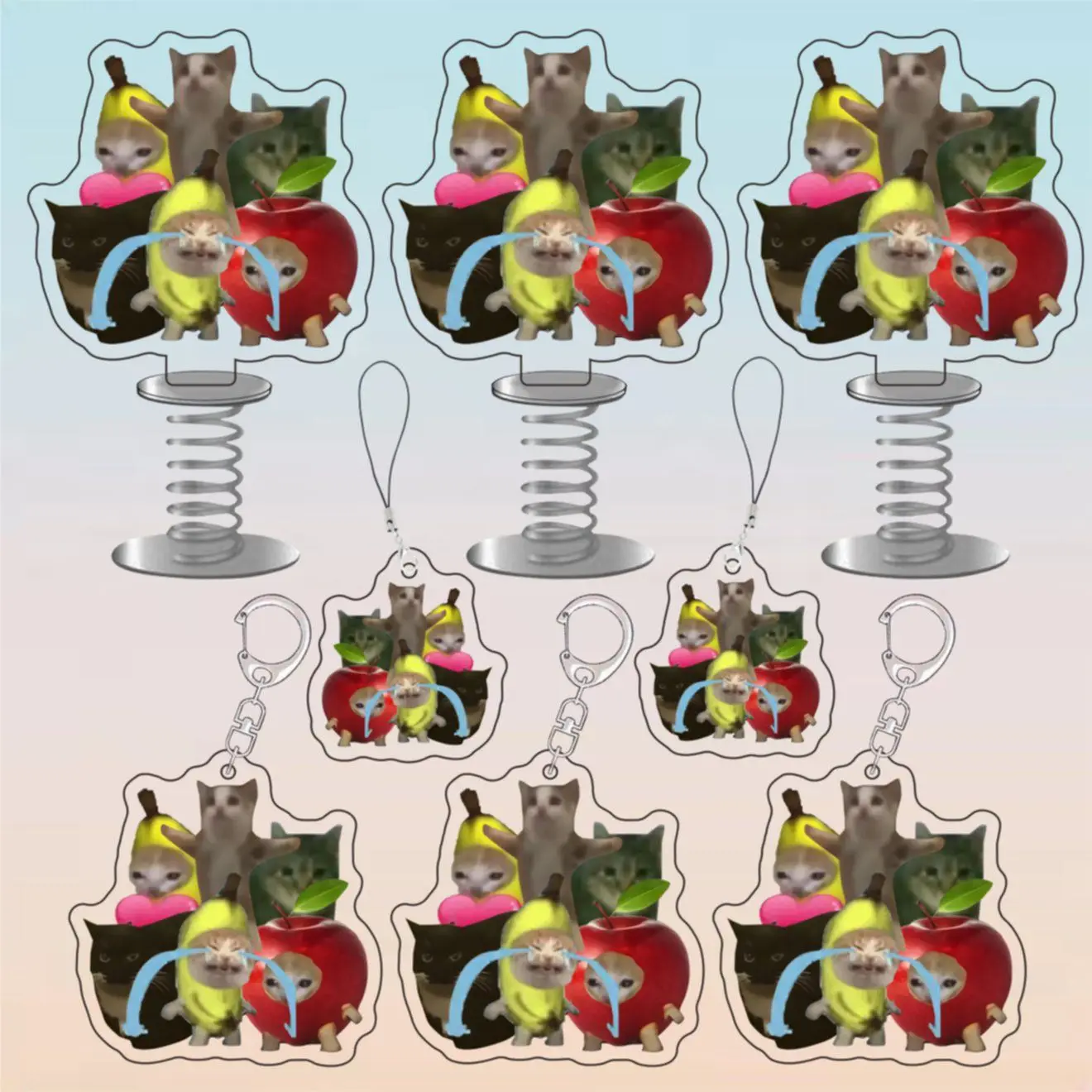 

2023 Hot Sale Cute BananaCat AppleCat MaxwellCat HappyCat OiiaioooooiaiCat A Full Set Of Keychain Spoof Pendant