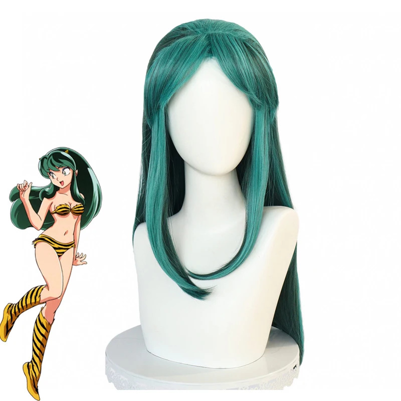 Lum Perücke Synthetische Lamu Cosplay Perücke Anime Urusei Yatsura 60 CM Lange Gerade Mix Grünen Perücke