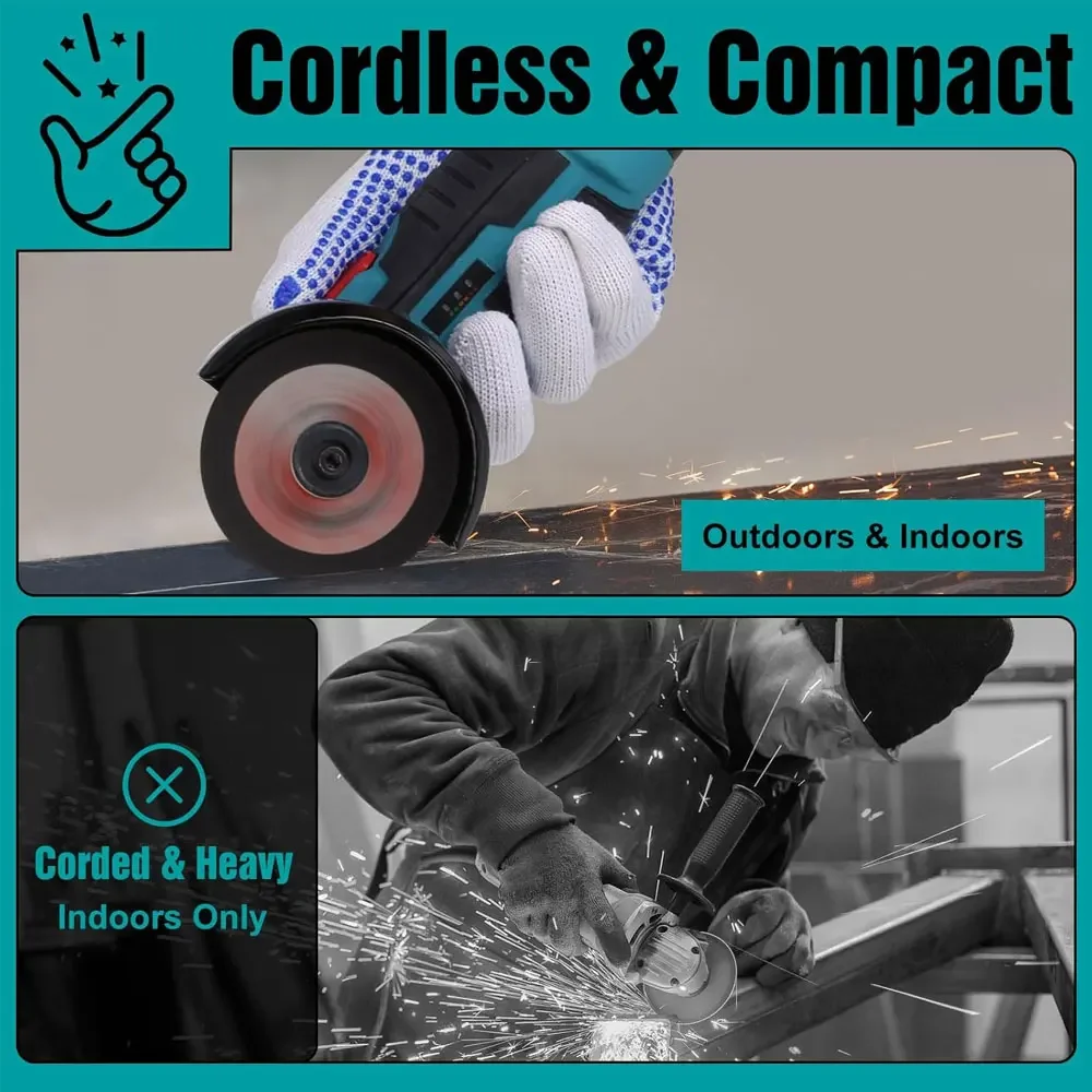 Electric Angle Grinder 19500rpm Lithium Battery Mini Polishing Grinding Diamond Cutting Tool for Metal Concrete DIY Projects