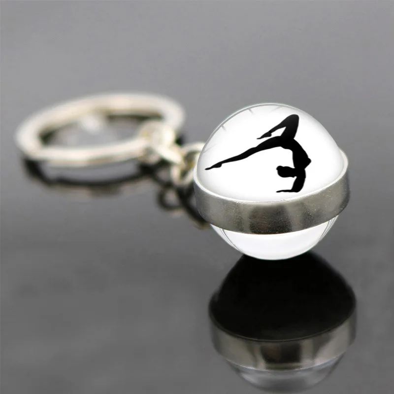 New Artistic Gymnastics Double sided Glass Ball Keychain Crystal Gymnastics Commemorative Gift Pendant Women Keyring Wholesale