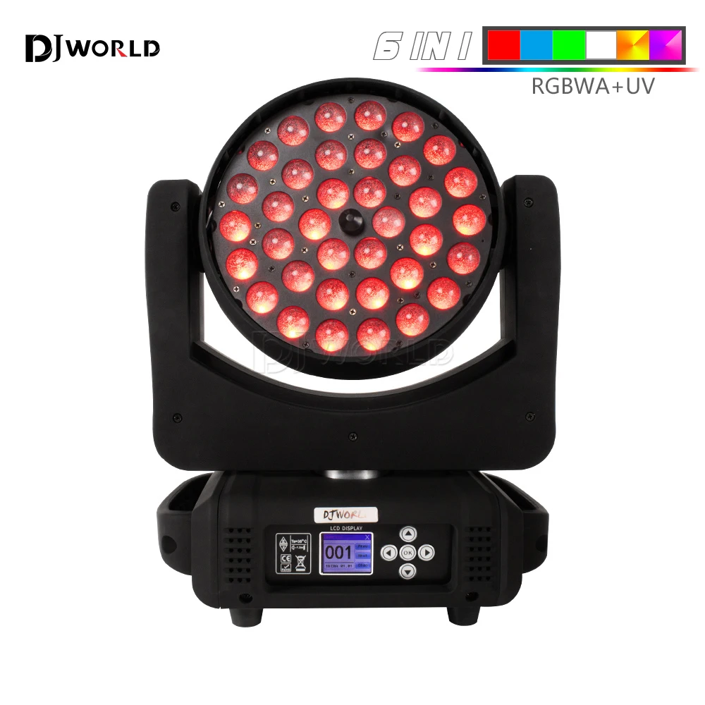 LCD Screen LED Wash Zoom 36x18w RGBWA+UV 6in1 Moving Head Light Stage Wash Light DMX Disco Party Bar Stage Effect Lighting