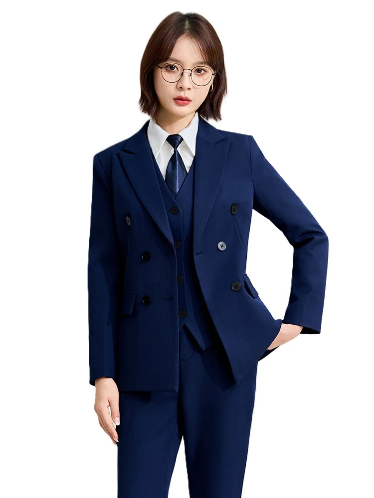 

Осень-зима, женский жилет, блейзер и брючный костюм, серый, черный, синий, офисный, женский, деловой, рабочий, карьерный комплект, комплект из 3 предметов