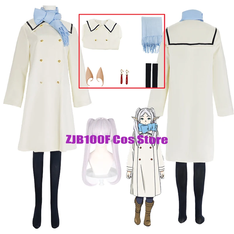 Costume Anime Frieren Cosplay Trench Frieren Beyond Journey's End Cos Winter Coat Ear Wig Suit New Year Party Outfit for Women