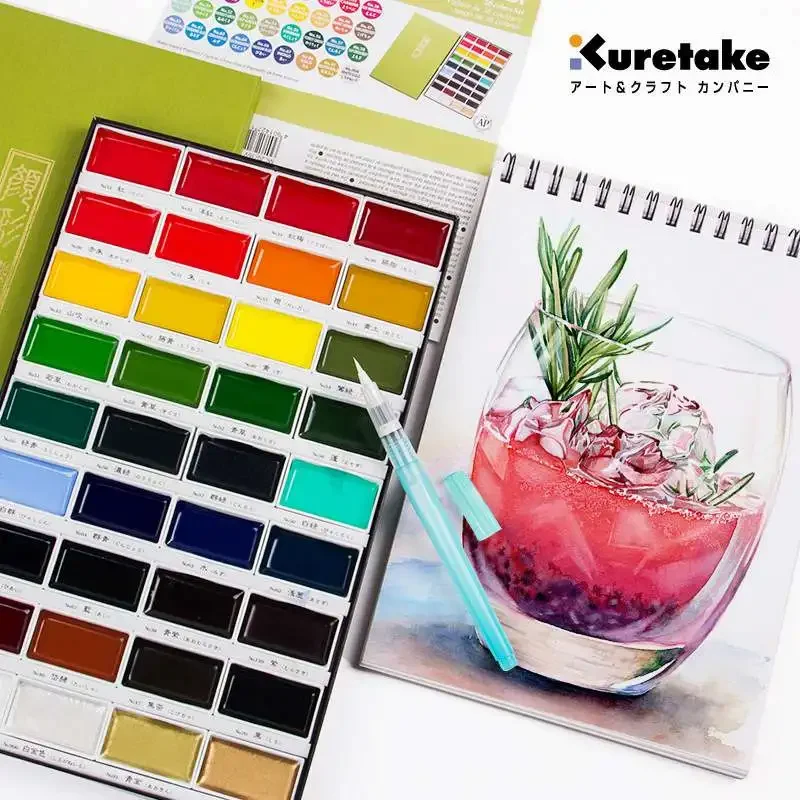 Kuretake Solid Watercolor Paint Set 12/24/36/48 Colors Professional Water Color Paints For Painting Art Supplies