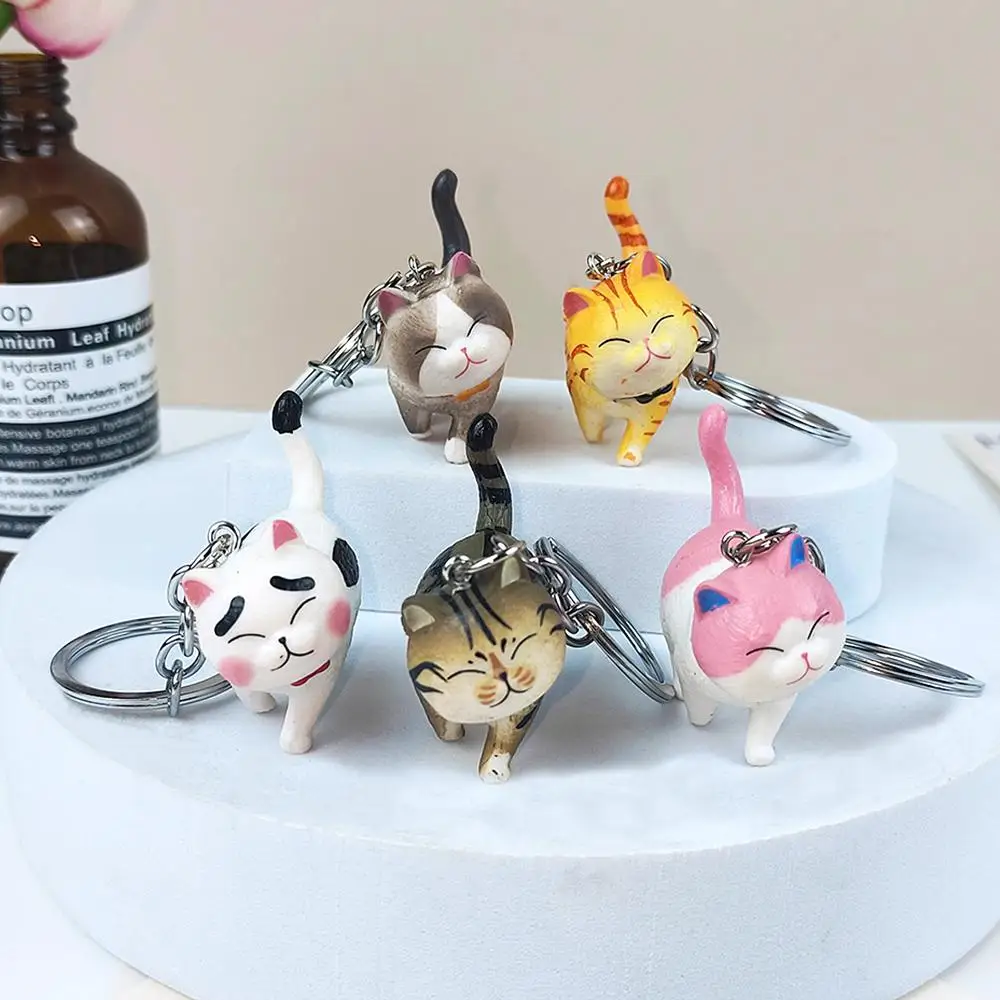 Cute Cartoon Bow Cat Keychains Creative Kitten Keyrings For Men Women Bag Charms Ornaments Car Key Holder Accessories Gifts