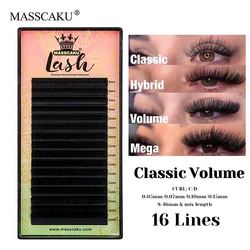 16 Lines MASSCAKU C D Curl Waterproof Classic Regular Lashes 0.05/0.07/0.10/0.15mm Thickness Ribbon Russian Volume Lash in Stock