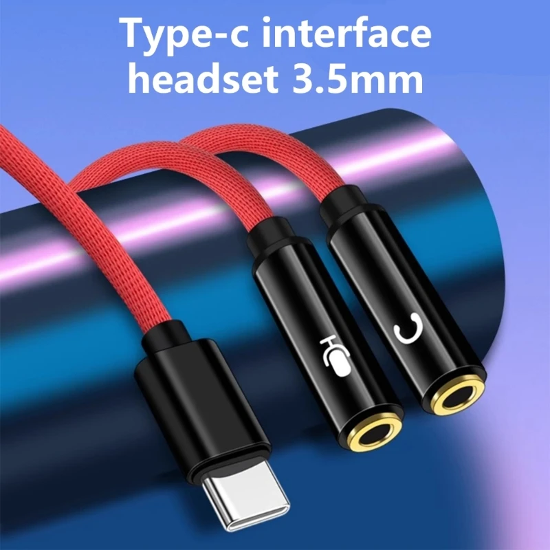 Typ C mit 2 3,5-mm-Kopfhörer- und Mikrofonanschlüssen, Y-förmiges Splitterkabel für Tablet – Detail 10
