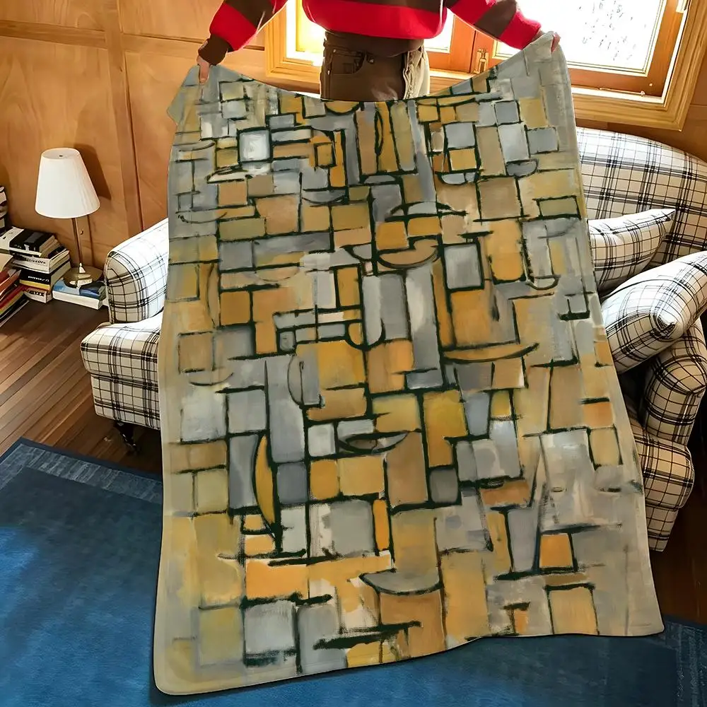 Artist M-Mondrian Throw Flannel Cozy Print Blanket, Portable, Durable  Machine Washable cute Cool