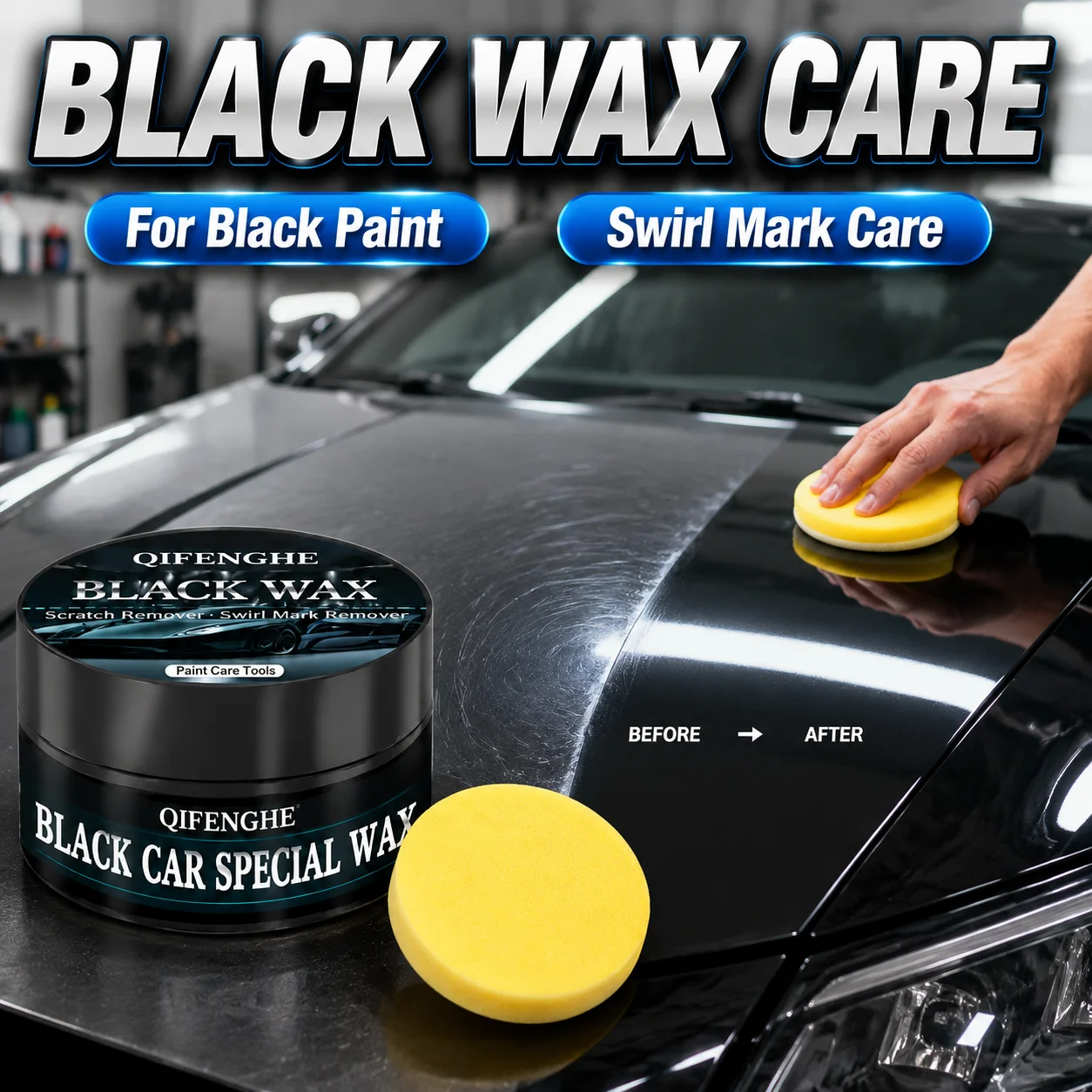 Black Car Polishing Wax Repair Fine Scratches Eliminate Swirl Marks Shine Restore Paint Surface Protection Care