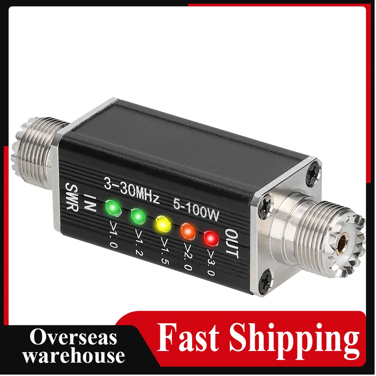 SWR Meter for HF Radio 3-30MHz, 5 LED Indicator, No Battery Required for Antenna Tuning & Field Testing