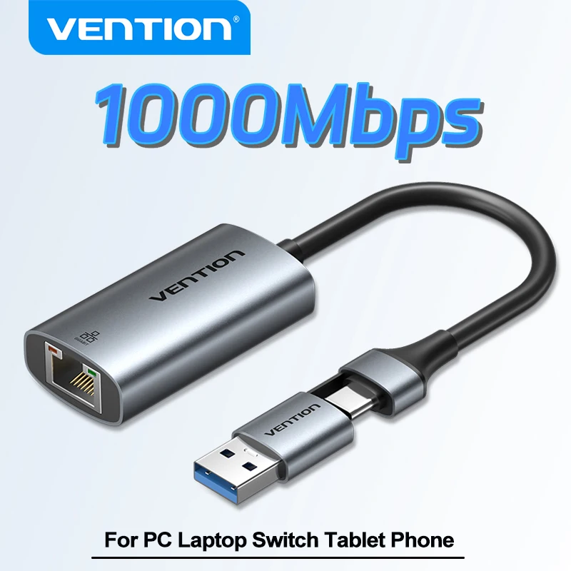 

Vention USB A C Ethernet-адаптер Сетевая карта 1000/100 Мбит/с USB Lan RJ45 Ethernet для ноутбука Macbook Samsung Switch iPad Win10/11