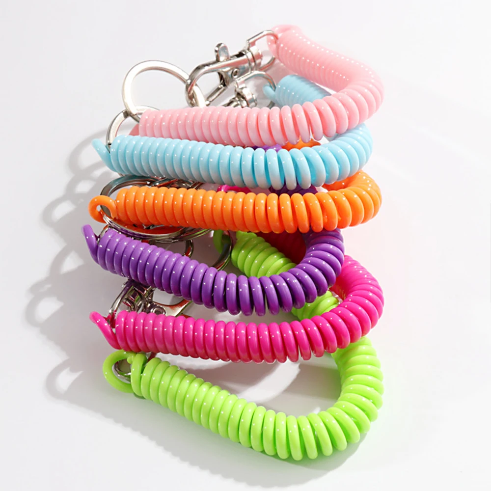 Multicolour Spiral Spring Rope Keychain With Metal Carabiner For Girls Outdoor Anti-lost Cellphone Key Cord Clasp Bag Accessorie