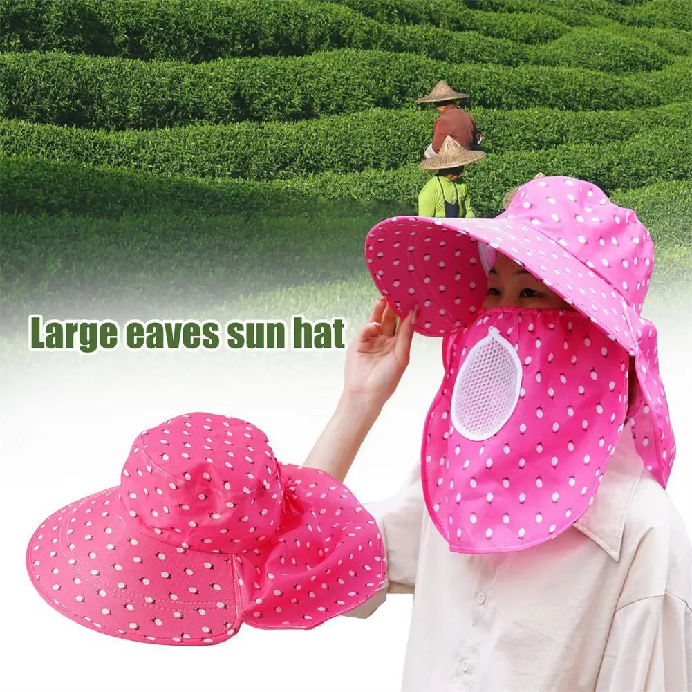 

Summer Women Wide Brim Garden Work Shade Hat Face Mask Detachable Sunhat Outdoor Print Breathable Fisherman Hat UV Protection