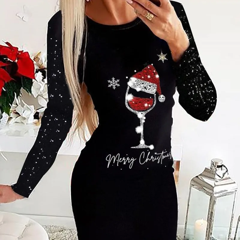 Short Dresses Women 2024 Summer and Fall New Long Sleeved Printed Christmas Dress Fashionable Versatile Base Skirt for Female