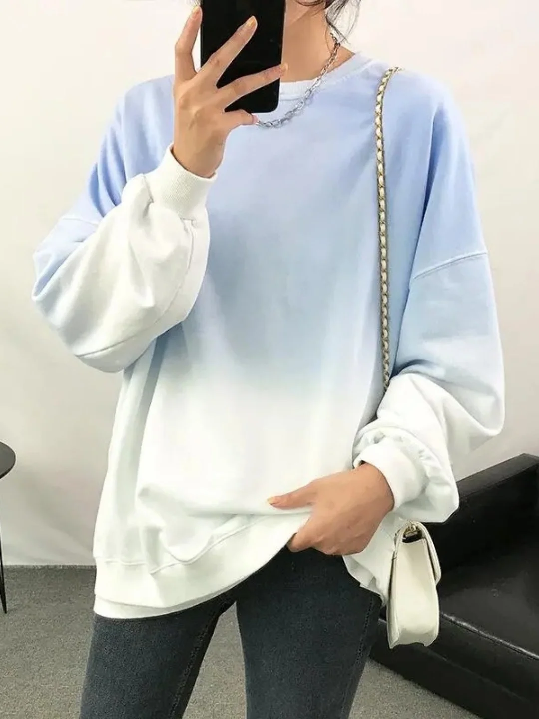 plus Size Women's Gradient Dyed Sweatshirt Loose Long Sleeve Casual Style Comfortable Fit Autumn Winter Fashion Top