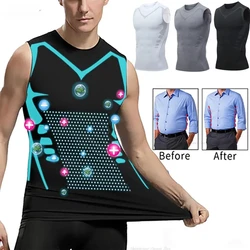 Men's Ionic Shaping Vest Ice-Silk Slimming Vest Body Shaper Compression T-Shirts Tank Top Tummy Control Quick-dry Fitness Shirts