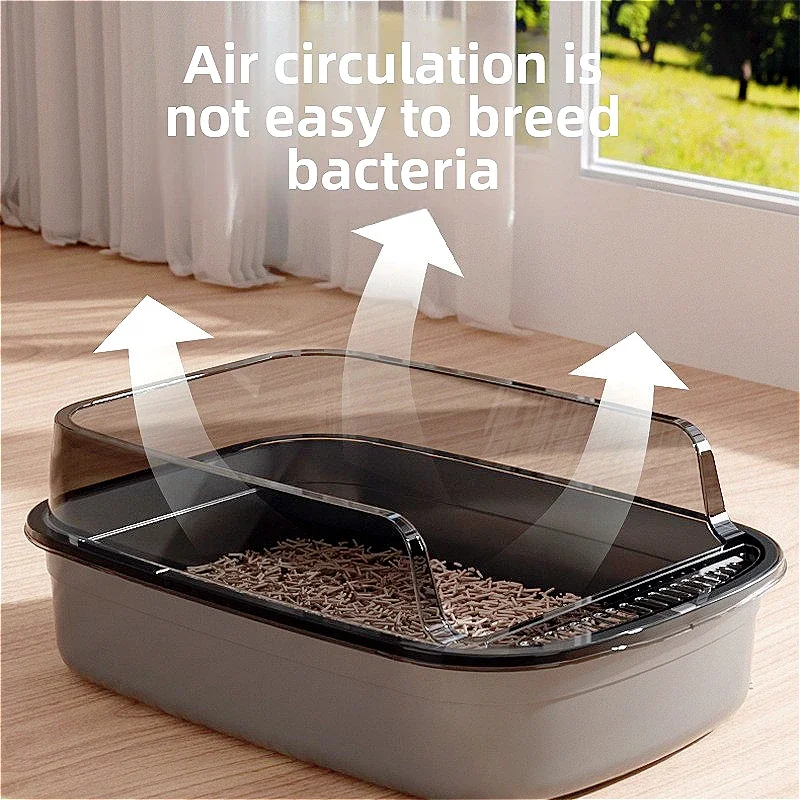 Cat Litter Box Thickening Kitty Sandbox Semi-enclosed High Side Splashproof Pet Bedpans with Litter Scoop Cleaning Cat Supplies