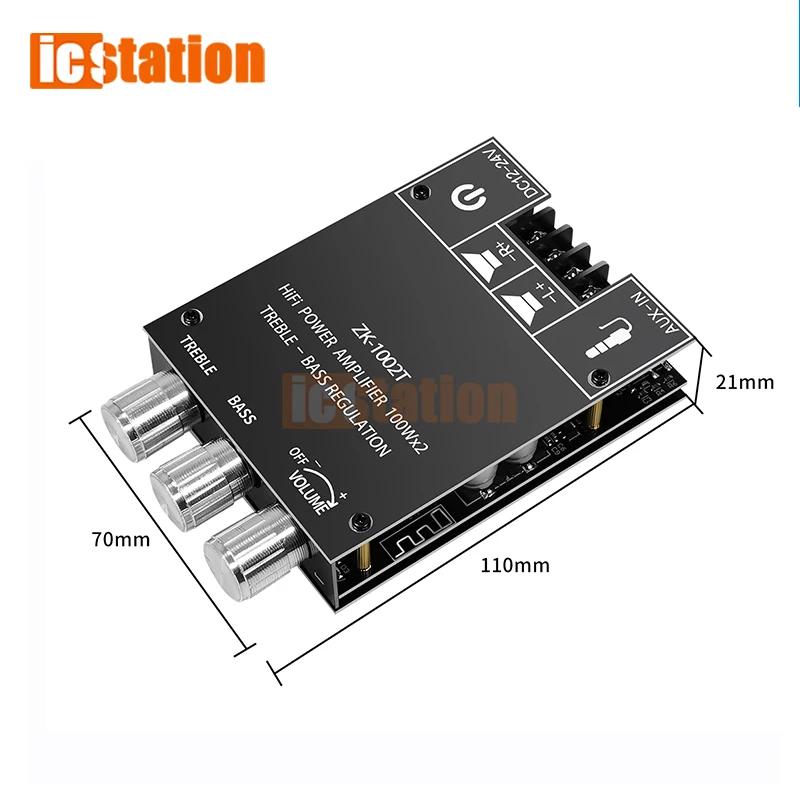 Placa amplificadora de Subwoofer ZK-1002T TPA3116D2, placa amplificadora de Audio estéreo de alta potencia de 2x5,0 W y 100 canales, con Bluetooth 2,0