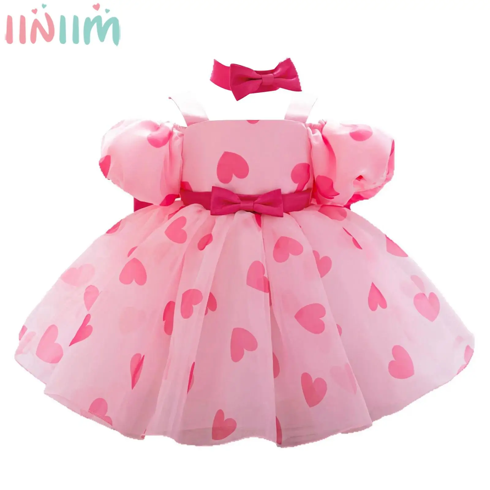 

Baby Girl Sweet Cute Tutu Princess Dress Puff Sleeve Bowknot Tulle Ball Gown with Bow Tie for Wedding Birthday Party Photography