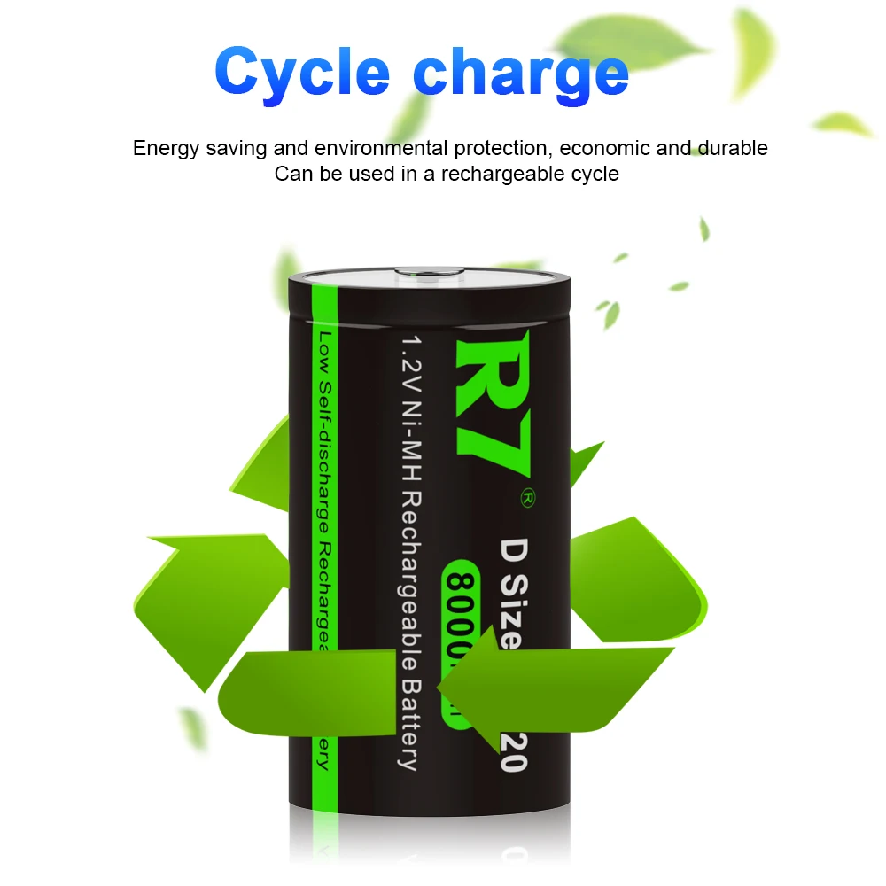 R7 D size rechargeable battery 8000mAh Type D battery R20 1.2V NI-MH rechargeable D batteries LR20 battery + LCD Charger