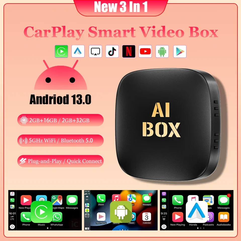 

New CarPlay Mini Ai Box 2+32GB Android13 Support Netflix YouTube Google Play Wireless Carply Android Auto 3in1 for volkswagen