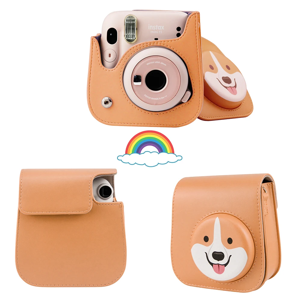 New Pattern Yellow Corgi Dog PU Leather Case Bag Protective Cover For Fujifilm Instax Mini 11/9/8 Camera With Shoulder Strap