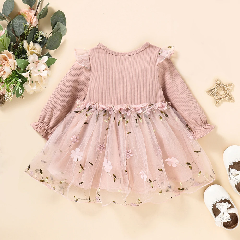 Baby Girl Dress Toddler Girl Autumn Sweet Dress baby girl clothes newborn Long Sleeve Round Neck A-Line Dress 3 to 24 Months