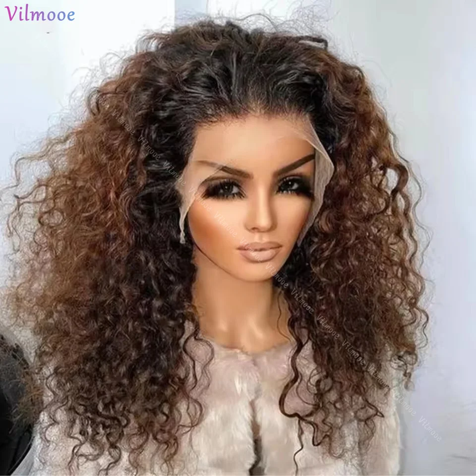 Ombre Brown Kinky Curly 13x4 Silk Top Lace Frontal Human Hair Wig Pre Plucked Remy Brazilian 5x5 Silk Top Closure Парик из человеческих волос