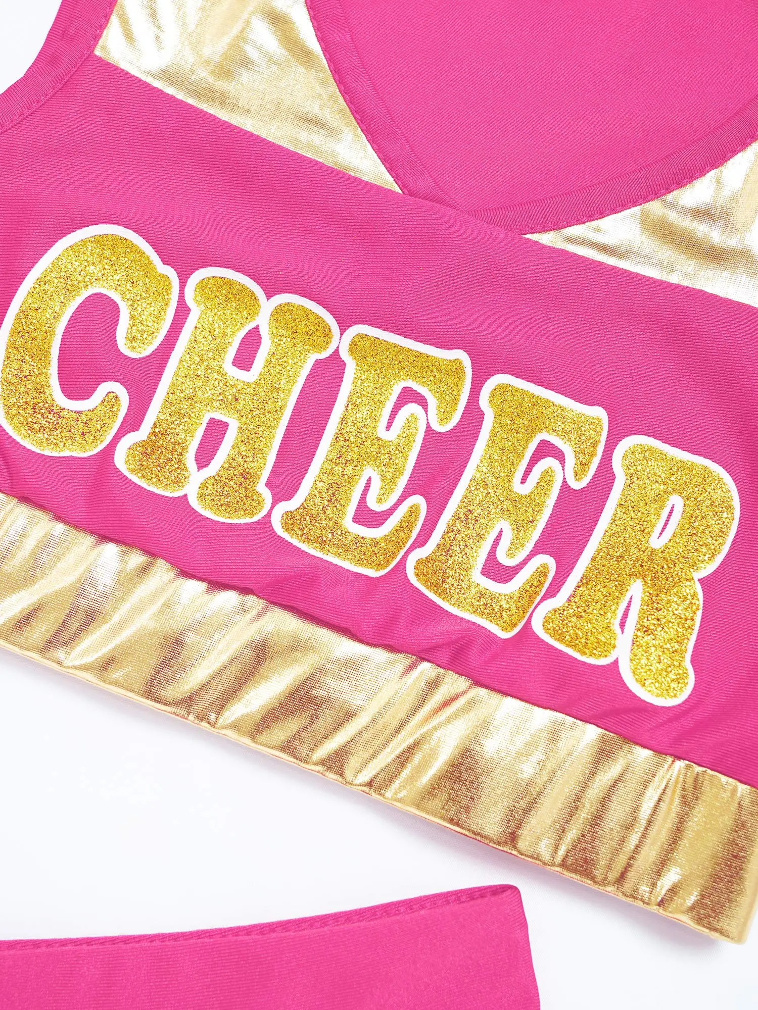 Kids Girls Cheer Uniform Cheerleader Dance Costume Sleeveless V Neckline Letter Print Crop Top with Elastic Waistband Skirt