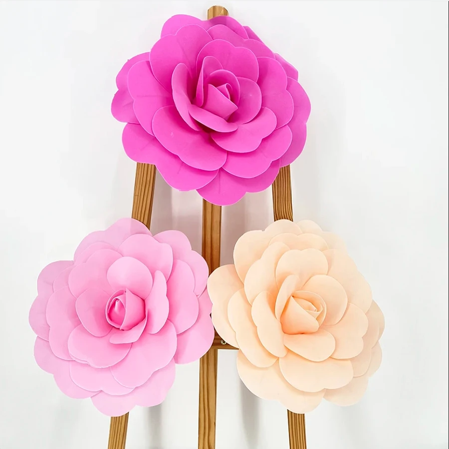 Large Artificial Rose Foam Flat Flower Wall Decoration Wedding Background Wall Decoration Pe Material 3pcs