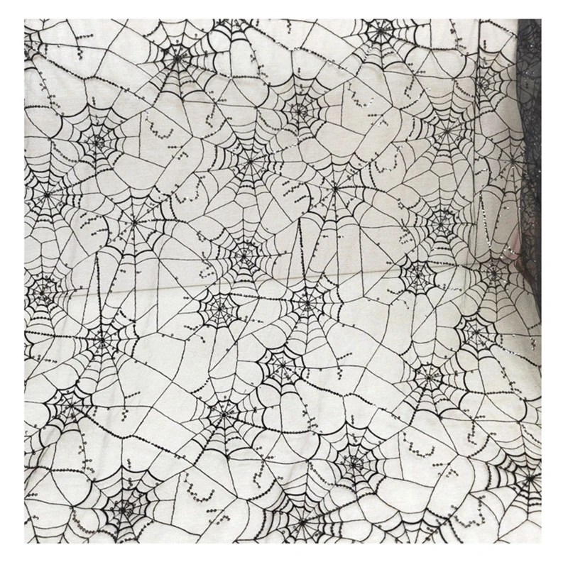 Black Halloween Day Party Background Arrangement Spider Sequin mesh yarn Embroidery Lace Fabric Handmade DIY skirt