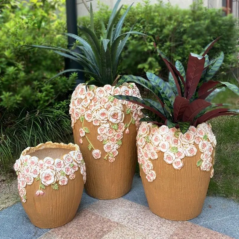 Creative Flower Pot Relief Pastoral European Garden Outdoor Ornaments Courtyard Balcony Decorations