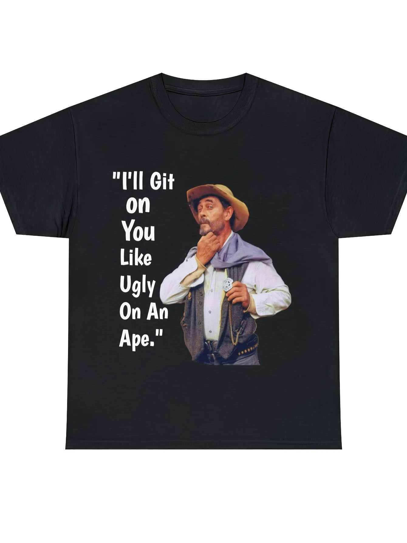 Vintage Gunsmoke TV Show Tee - Festus Hogan Saying Shirt - Funny Western Vintage Saying T-Shirt - Black with White Text