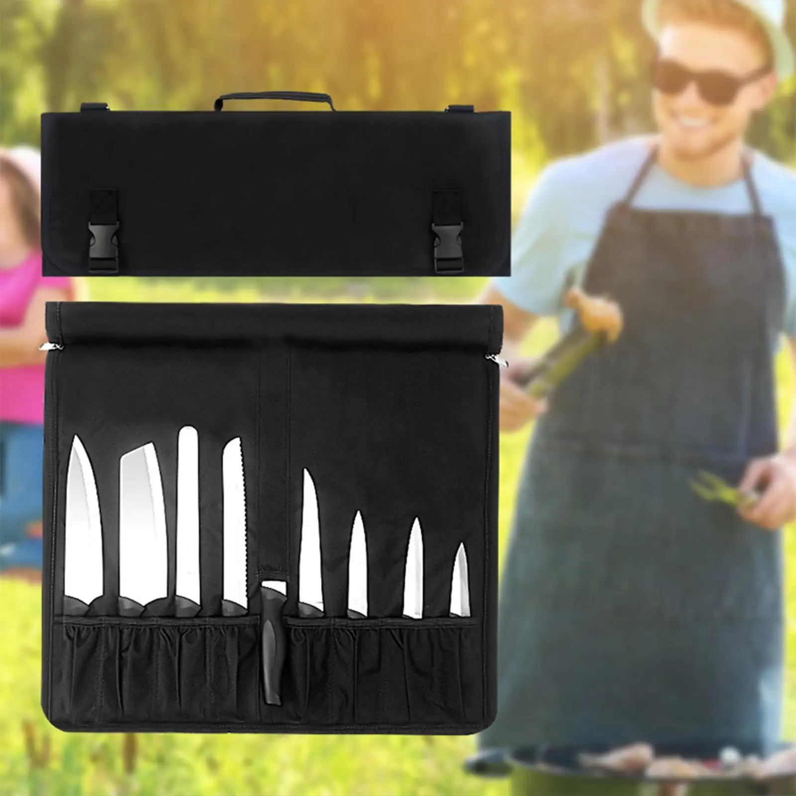 Portable Chef Knife Case Adjustable Shoulder Strap Multi Slot Kitchen Cutlery Holder Bag for Home Chefs