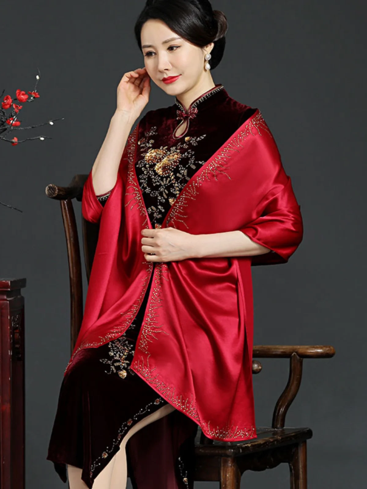 fangrou-red-flag-robe-outer-shawl-diamond-embedded-long-scarf-spring-autumn-wedding-banquet-mother-of-the-bride-multifunction