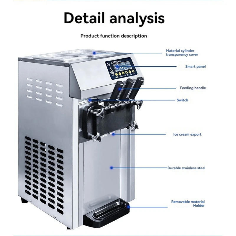 Maszyna do lodów komercyjna maszyna do lodów miękkich ze stali nierdzewnej mała maszyna stożkowa