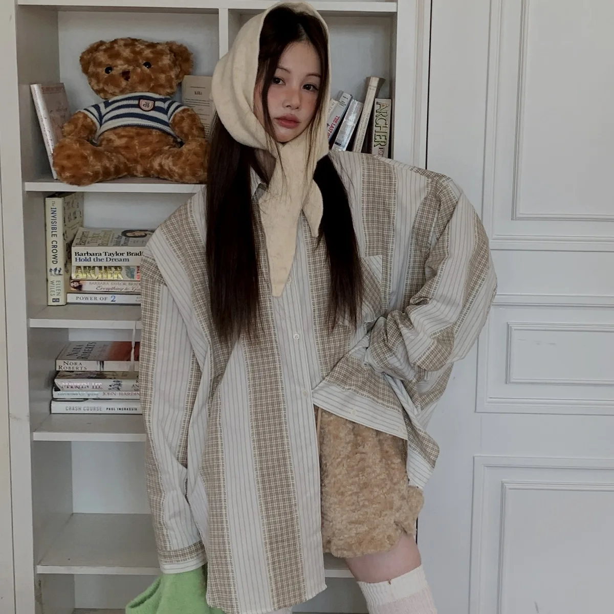 

Early Spring 2026 Retro Sle Color Blo Plaid Women's irt Versatile Striped High-End Feeling Long Sve Home Wear Inner ...