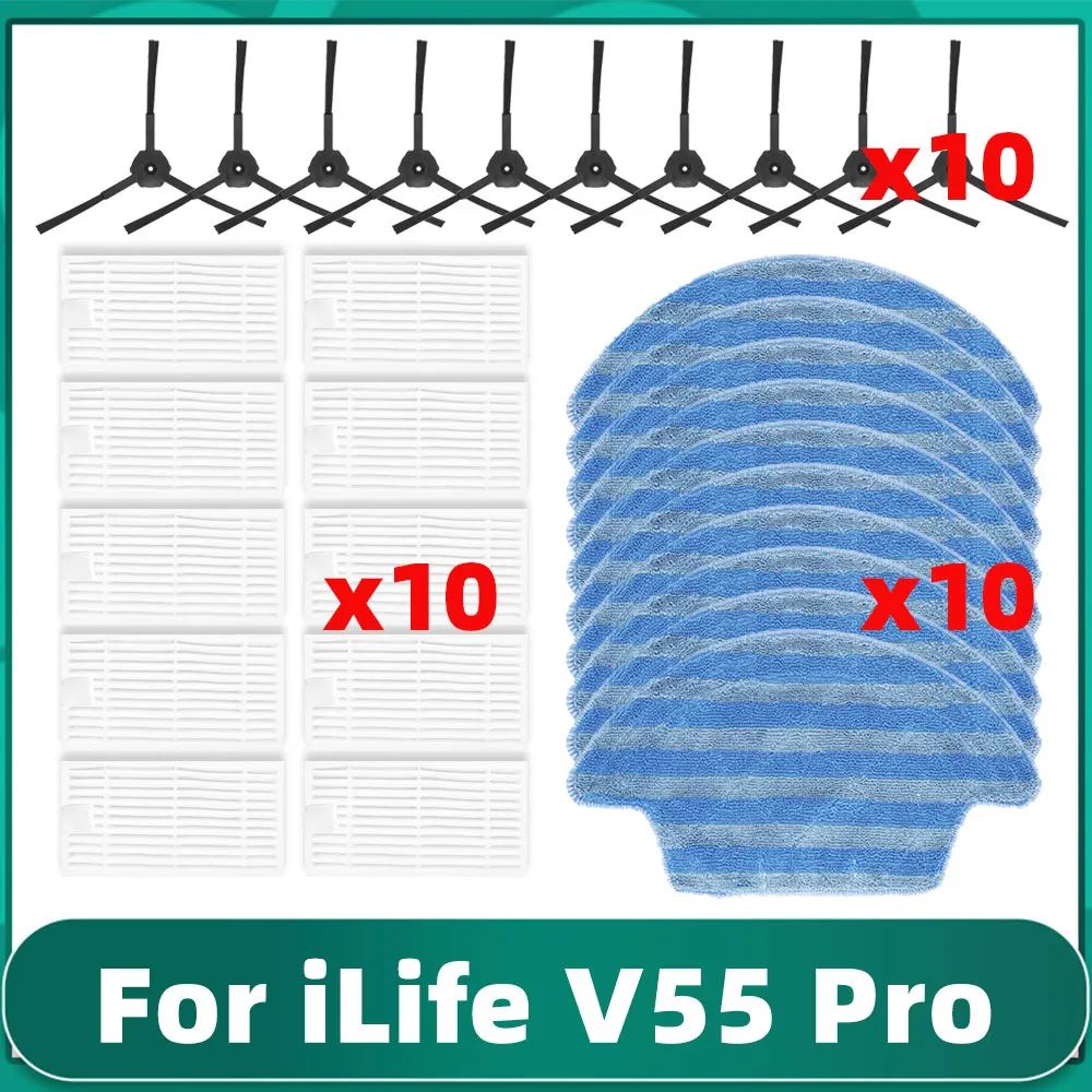 Compatible For iLife V55 Pro Robotic Vacuum Cleaner Hepa Filter Side Brush Mop Cloths Rag Replacement Spare Kit Accessory