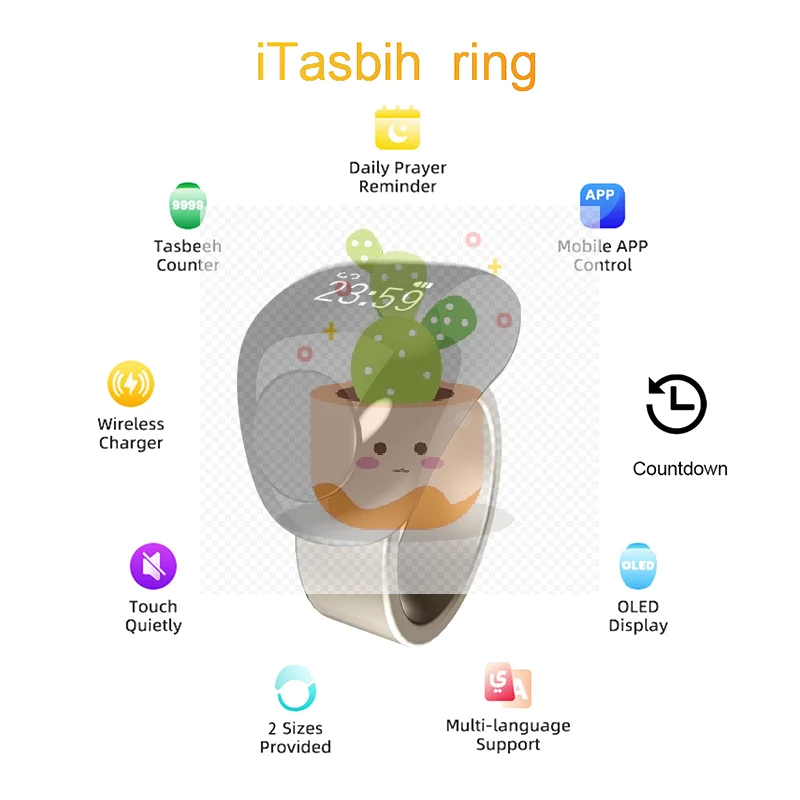 الذكية الثناء Zikr الدائري للمسلمين تسبيح OLED عداد رقمي تسبيح وقت الصلاة الاهتزاز تذكير مقاوم للماء #3