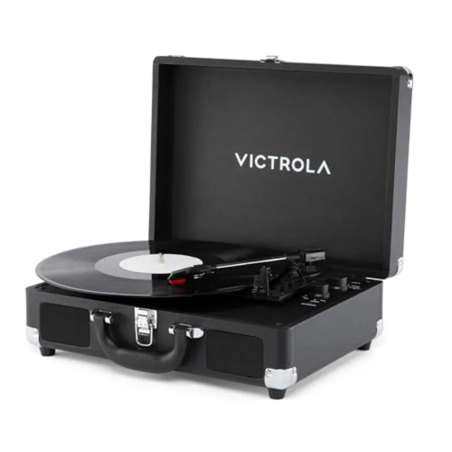 

Journey II 2025 Model Bluetooth Suitcase Record Player Black with Built-in Stereo Speakers Enhanced Bass 3-Speed Turntable Blue
